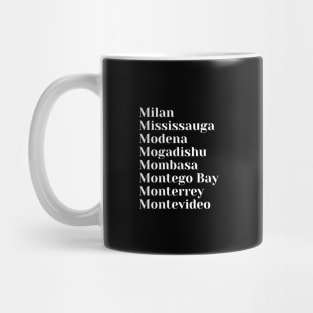 Cities starting with the letter, M, Mug, Mask, Pin Mug